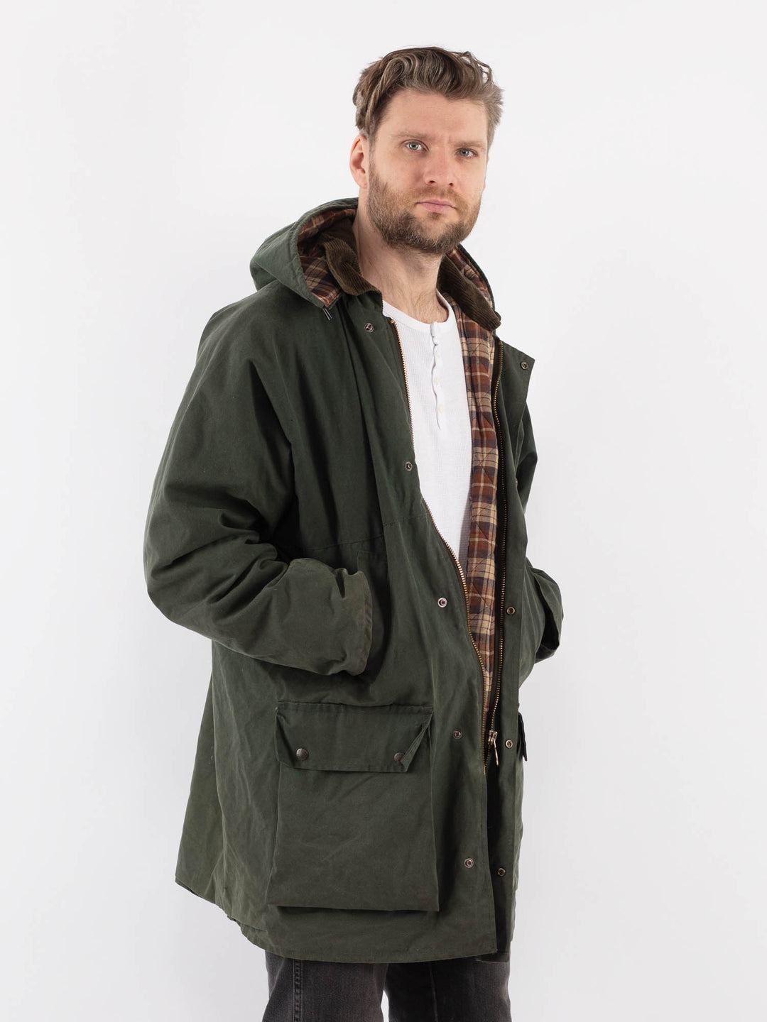 Vintage 90's Men Waxed Canvas Jacket in GreenZ917