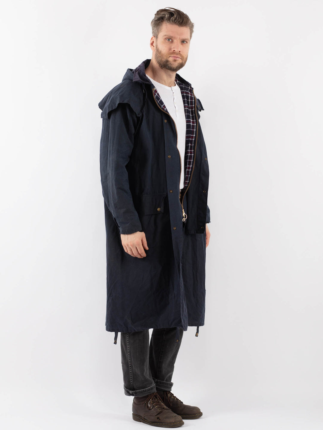 Vintage 90's Men Waxed Canvas Coat in BlueZ903