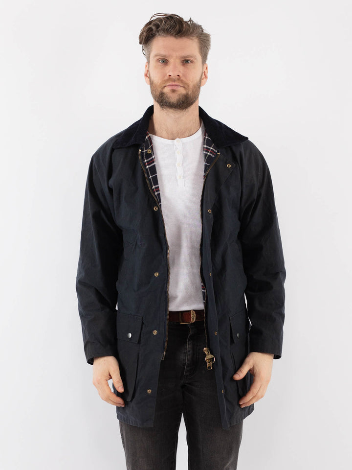Vintage 80's Men Waxed Canvas Jacket in BlueZ919