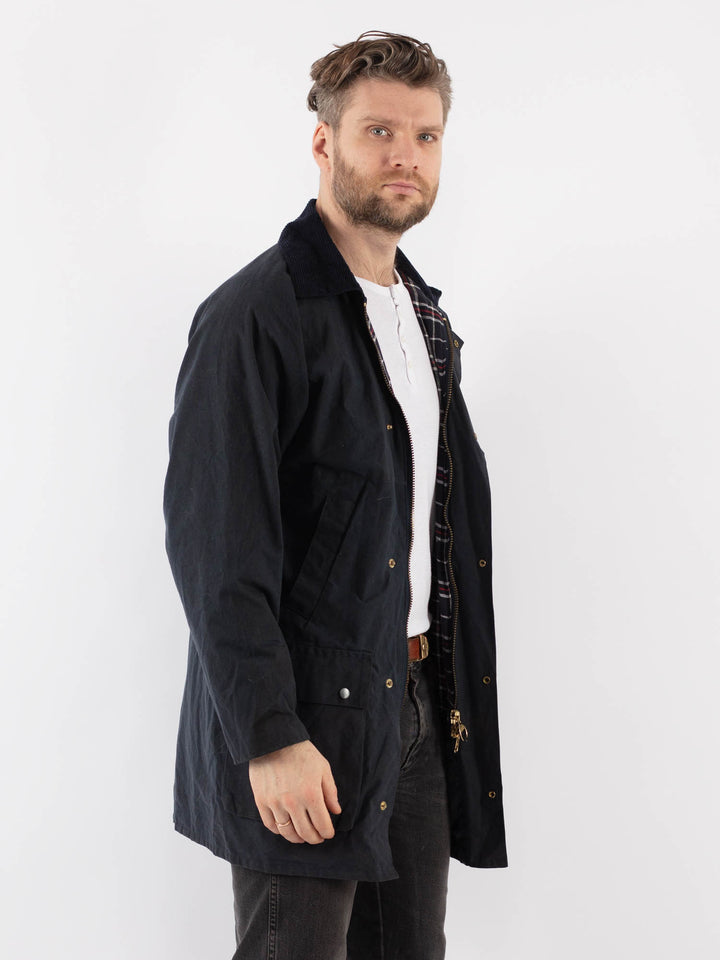 Vintage 80's Men Waxed Canvas Jacket in BlueZ919