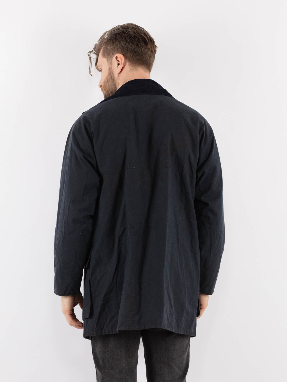 Vintage 80's Men Waxed Canvas Jacket in BlueZ919