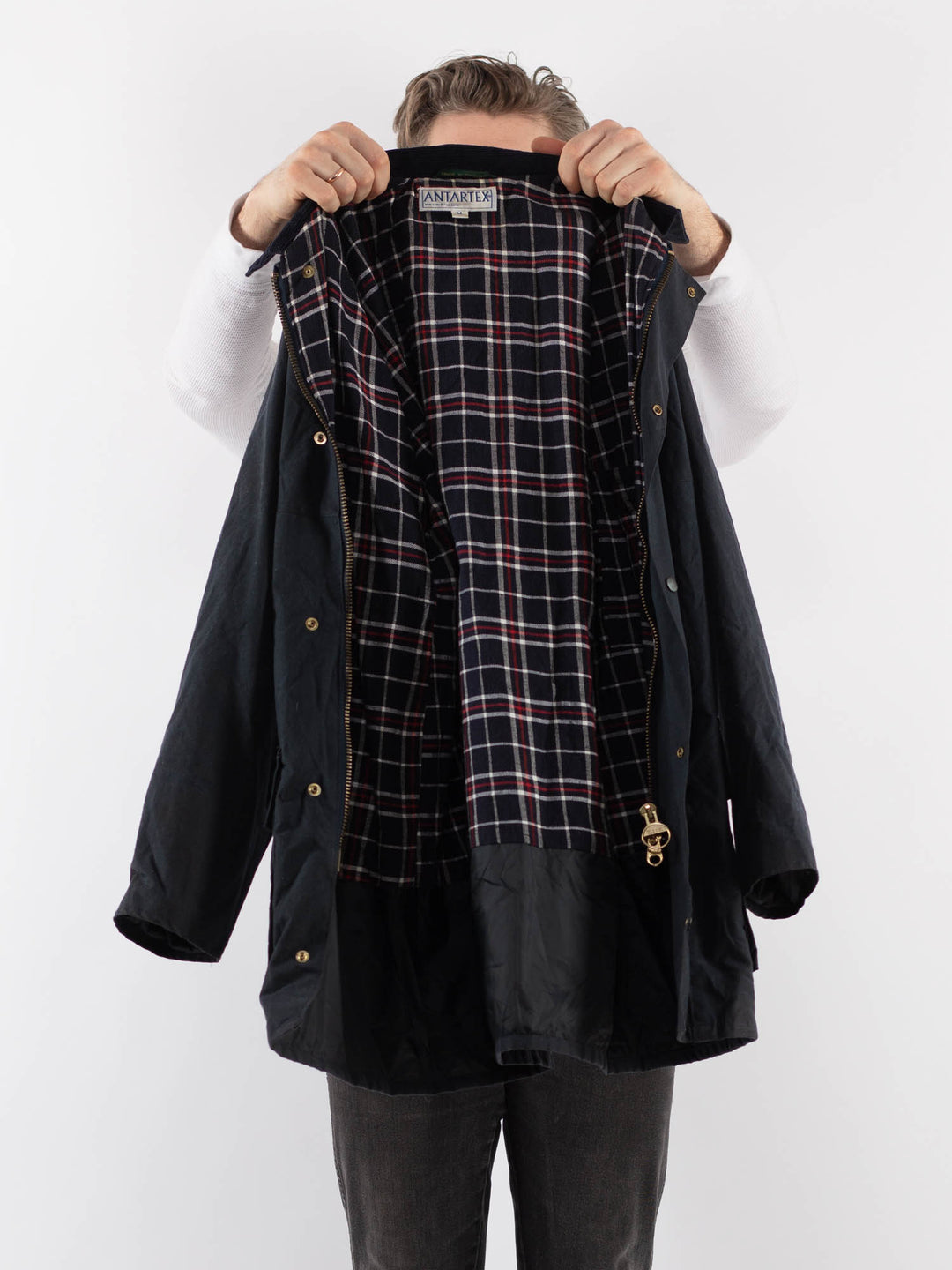 Vintage 80's Men Waxed Canvas Jacket in BlueZ919