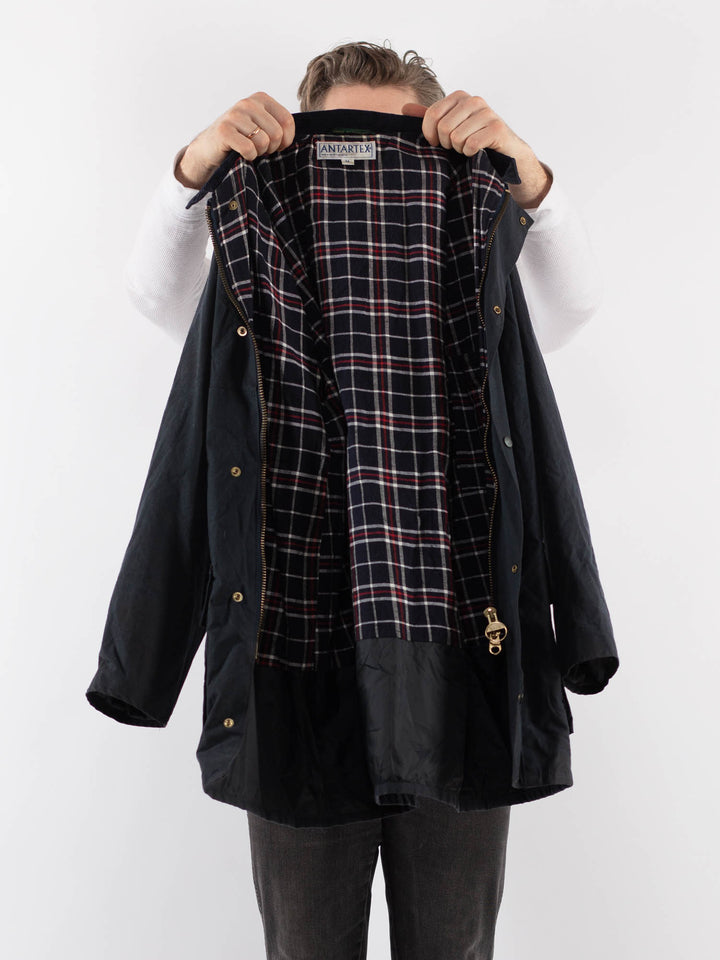 Vintage 80's Men Waxed Canvas Jacket in BlueZ919