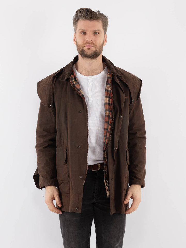 Vintage 90's Men Waxed Cotton Jacket in BrownZ920