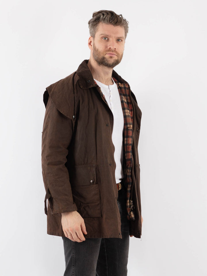 Vintage 90's Men Waxed Cotton Jacket in BrownZ920