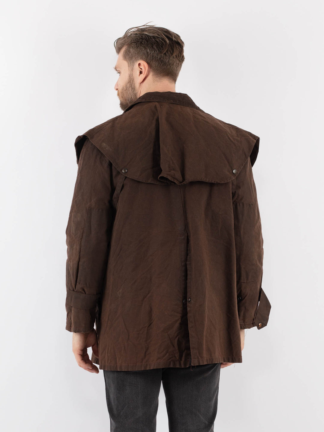 Vintage 90's Men Waxed Cotton Jacket in BrownZ920