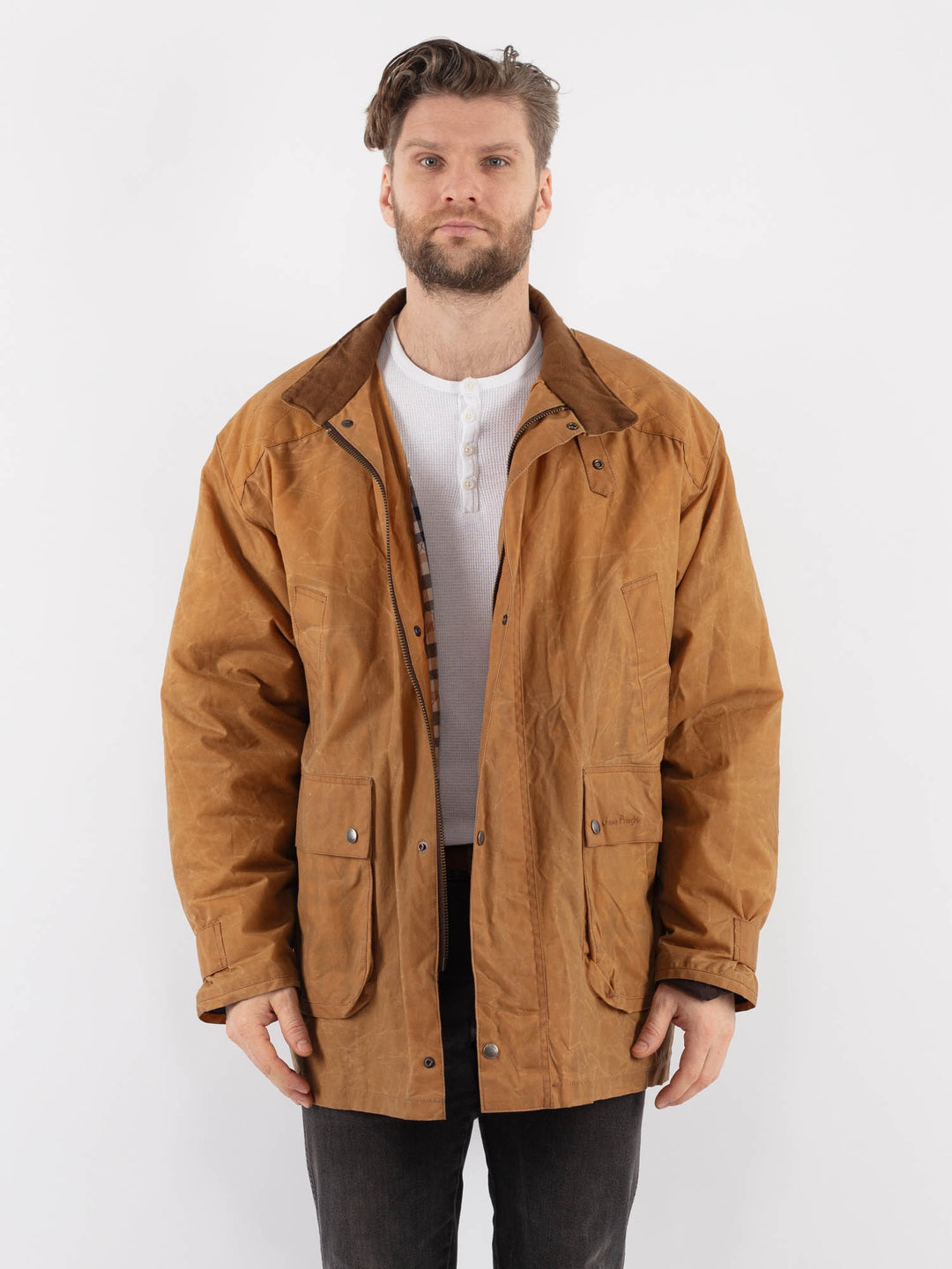 Vintage 90's Men Waxed Canvas Jacket in BeigeZ921