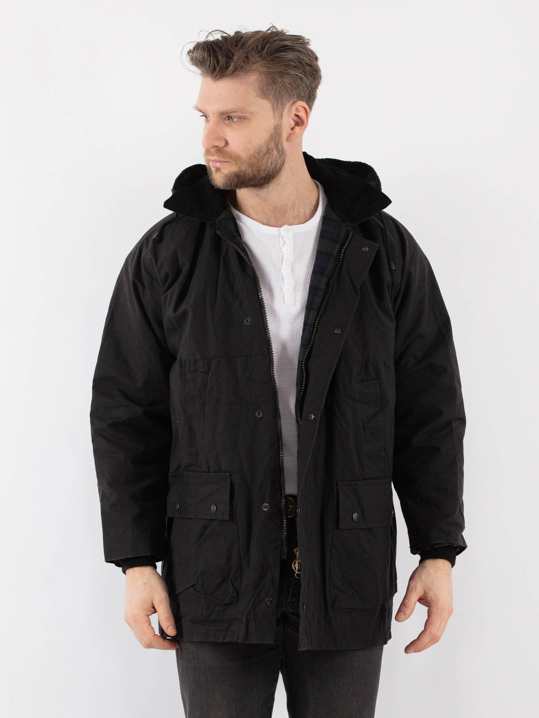 Vintage 90's Men Waxed Canvas Jacket in BlackZ884