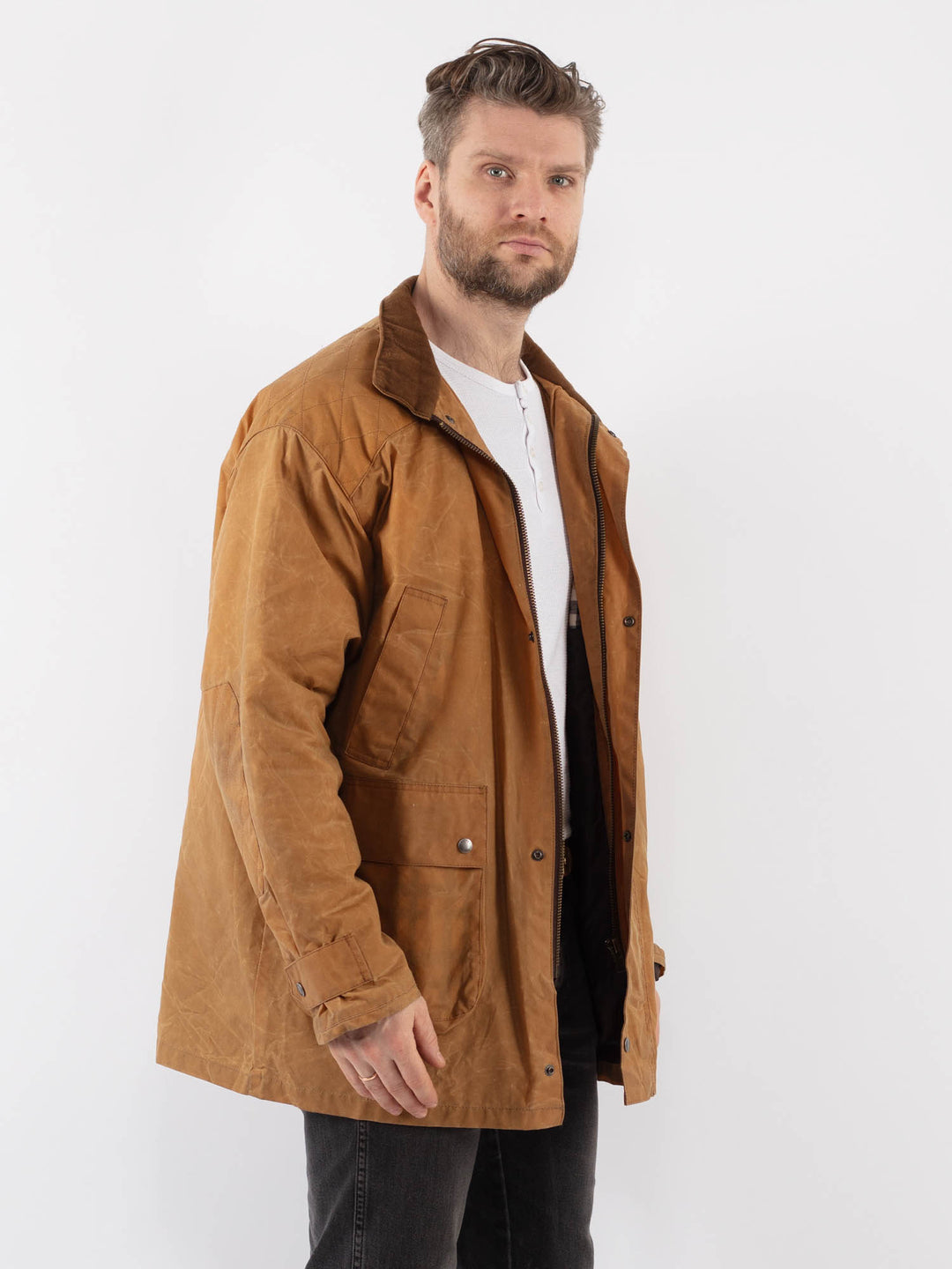 Vintage 90's Men Waxed Canvas Jacket in BeigeZ921