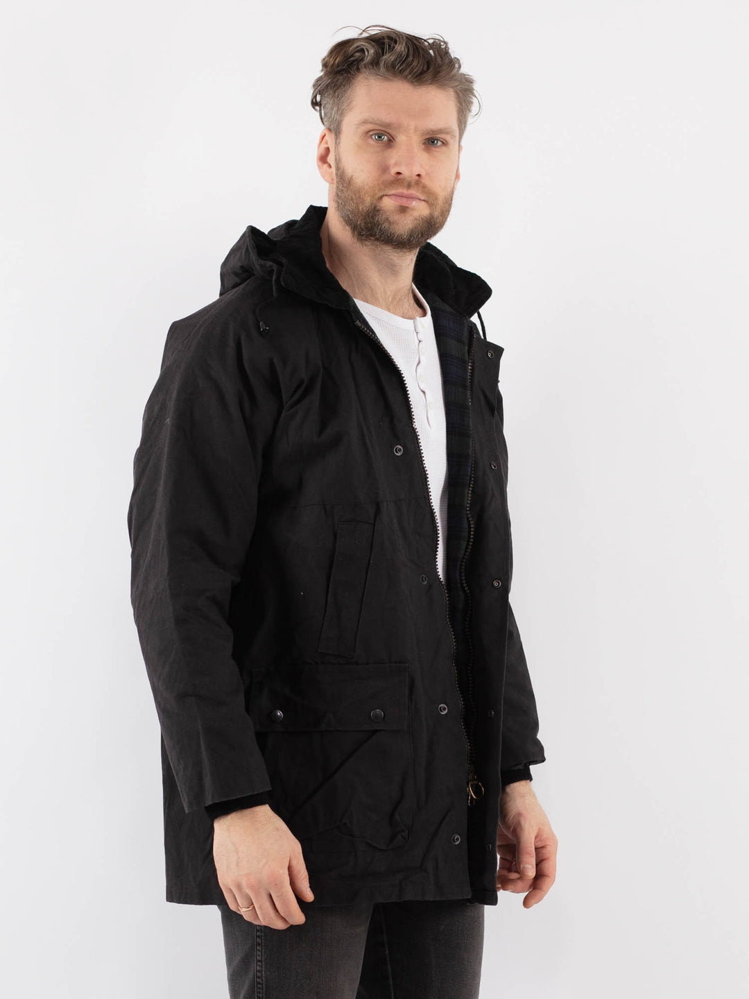 Vintage 90's Men Waxed Canvas Jacket in BlackZ884