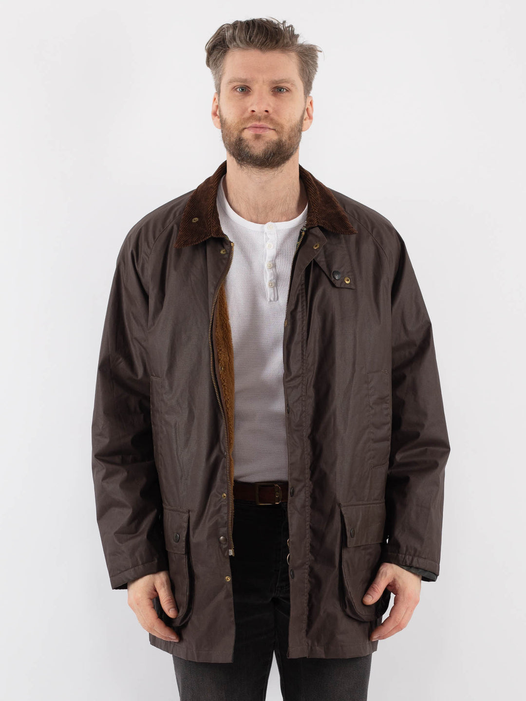 Vintage 90's Men Waxed Canvas Jacket in BrownZZ885