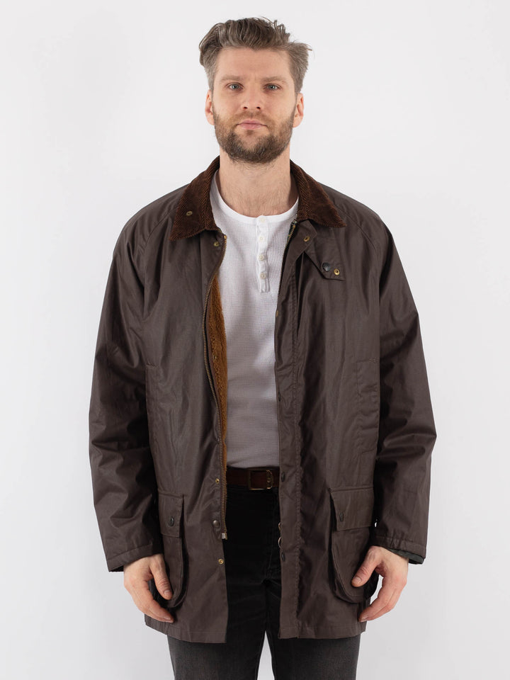 Vintage 90's Men Waxed Canvas Jacket in BrownZZ885