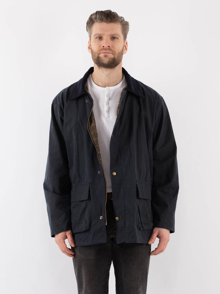 Vintage 90's Men Waxed Canvas Jacket in BlueZ922