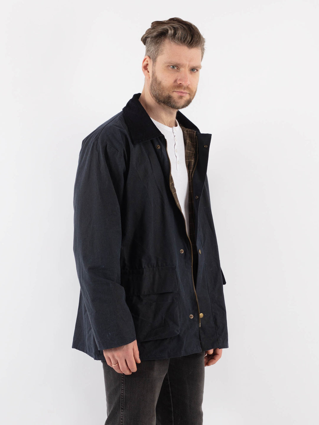 Vintage 90's Men Waxed Canvas Jacket in BlueZ922