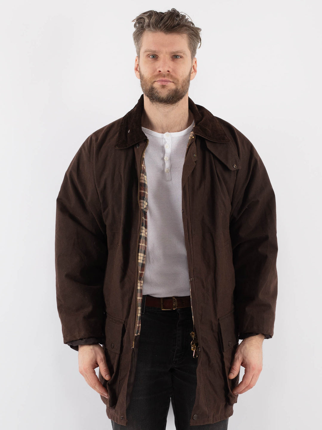 Vintage 90's Men Waxed Canvas Jacket in BrownZ888