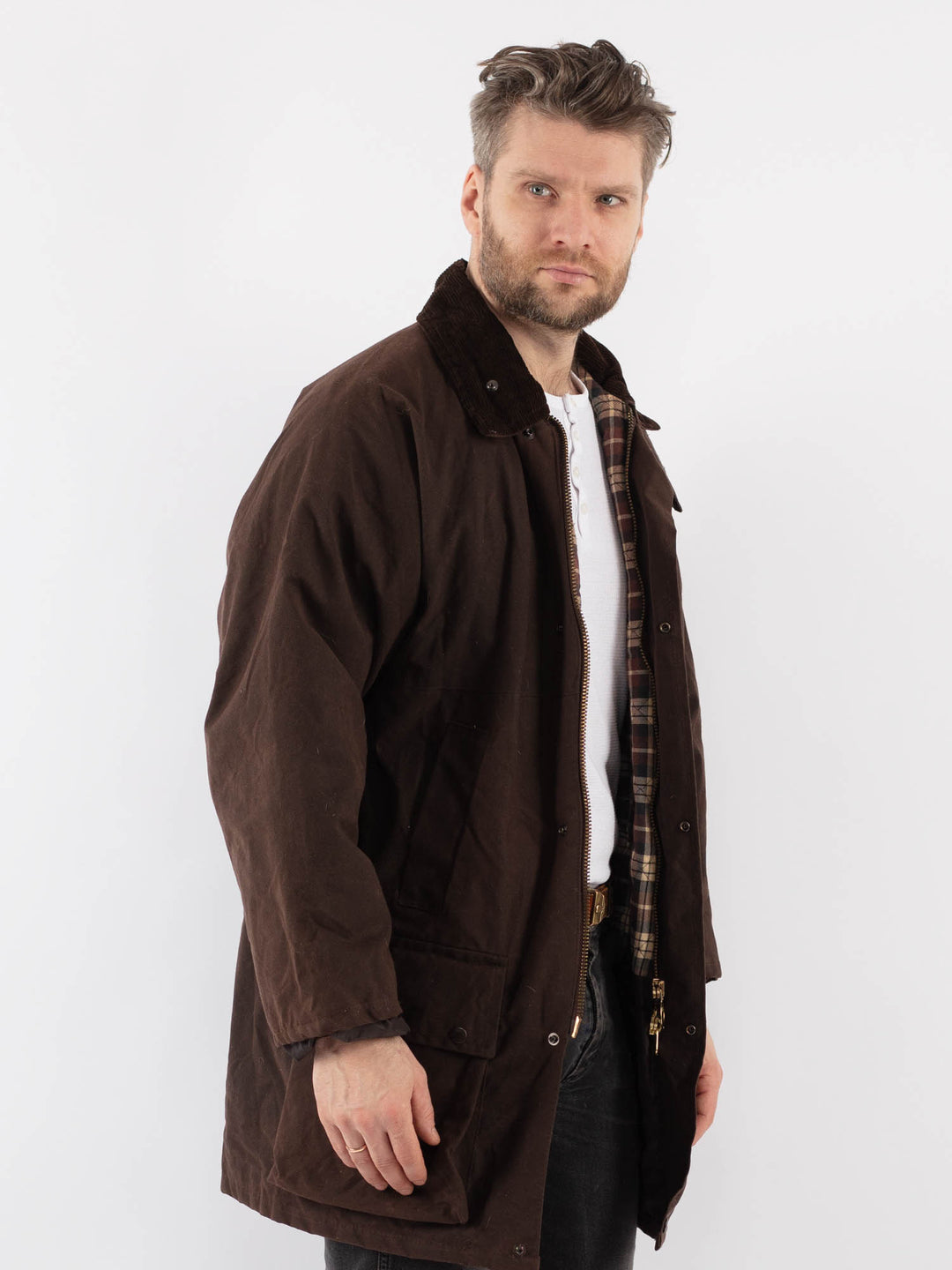 Vintage 90's Men Waxed Canvas Jacket in BrownZ888