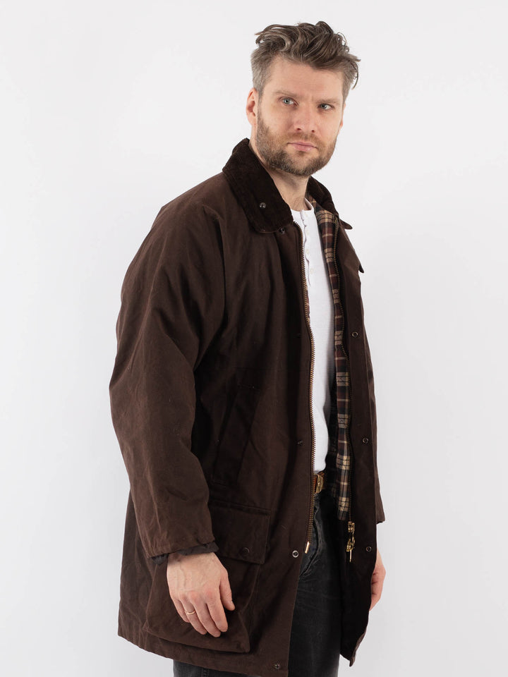 Vintage 90's Men Waxed Canvas Jacket in BrownZ888