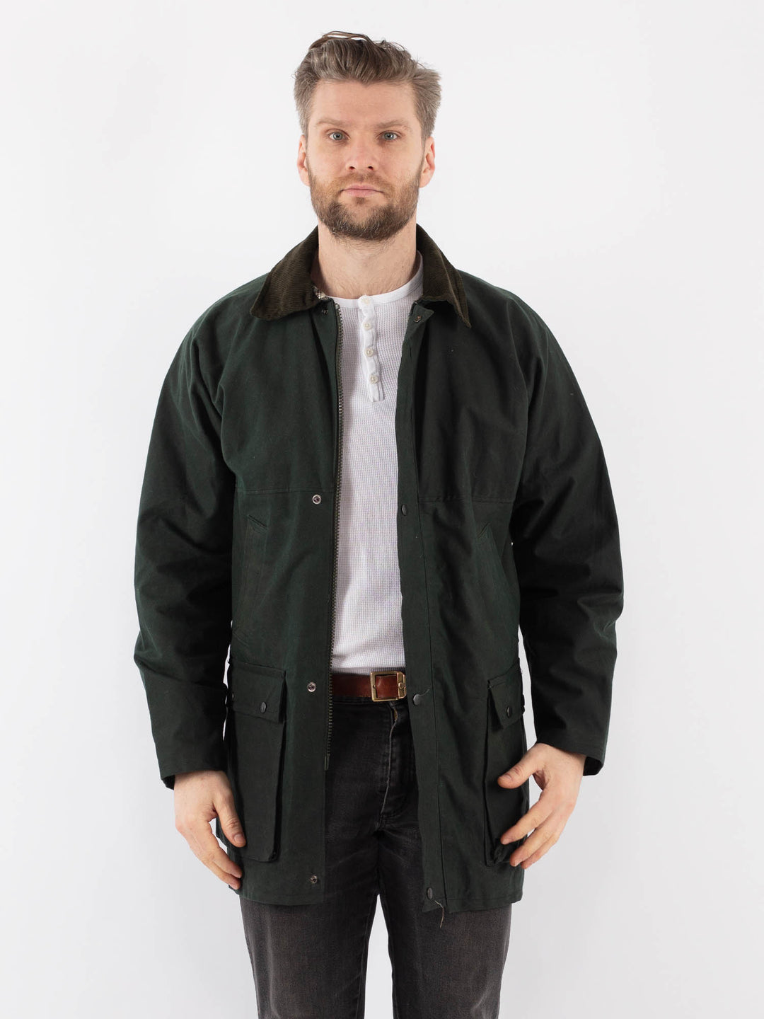 Vintage 90's Men Waxed Canvas Jacket in GreenZ925
