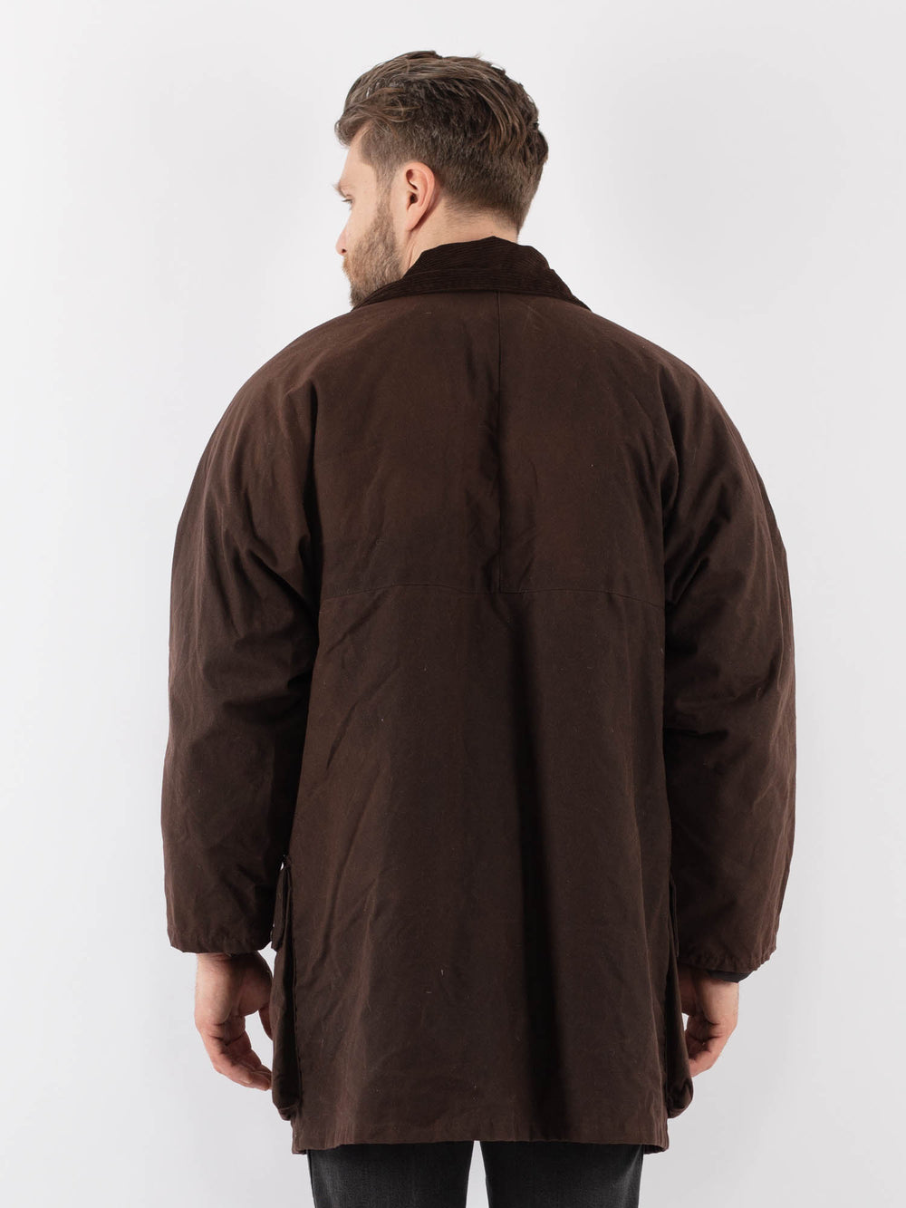 Vintage 90's Men Waxed Canvas Jacket in BrownZ888