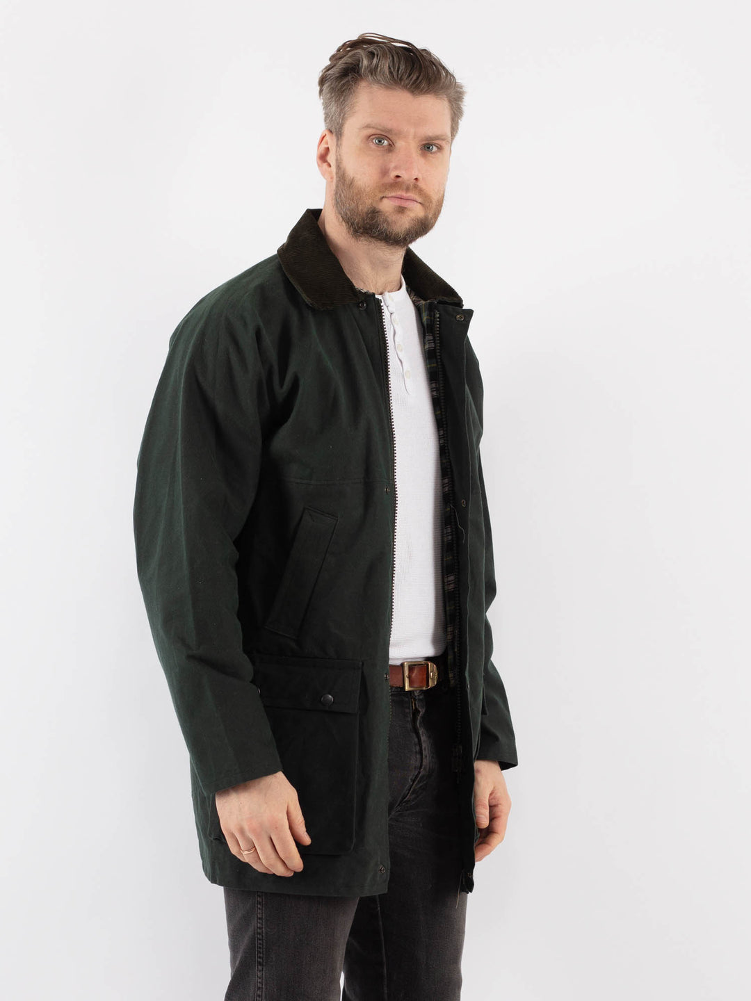 Vintage 90's Men Waxed Canvas Jacket in GreenZ925