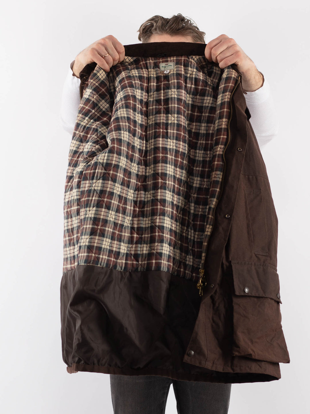 Vintage 90's Men Waxed Canvas Jacket in BrownZ888