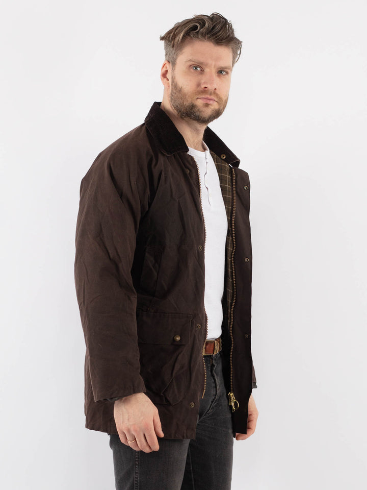 Vintage 90's Men Waxed Canvas Jacket in BrownZ889