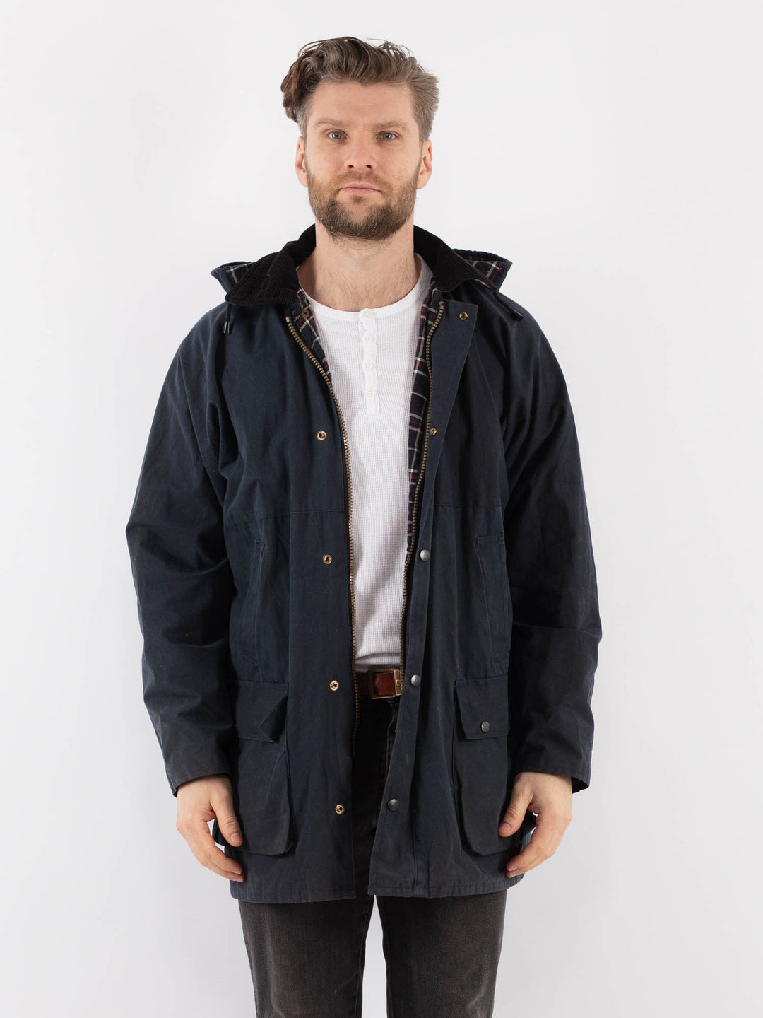 Vintage 90's Men Waxed Canvas Jacket in BlueZ926