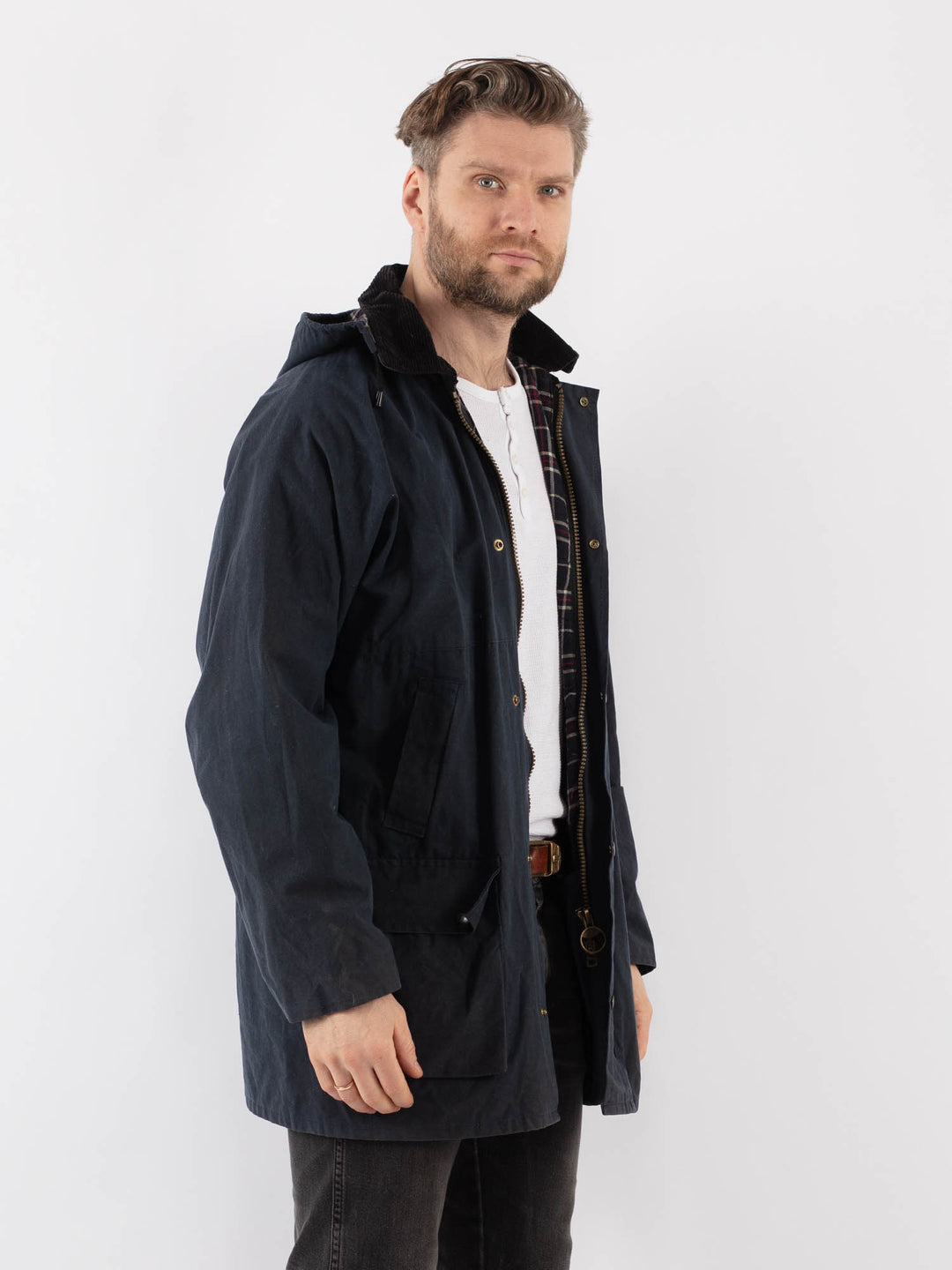 Vintage 90's Men Waxed Canvas Jacket in BlueZ926