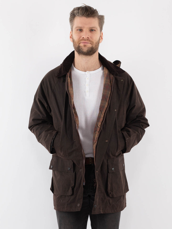 Vintage 90's Men Waxed Canvas Jacket in BrownZ890
