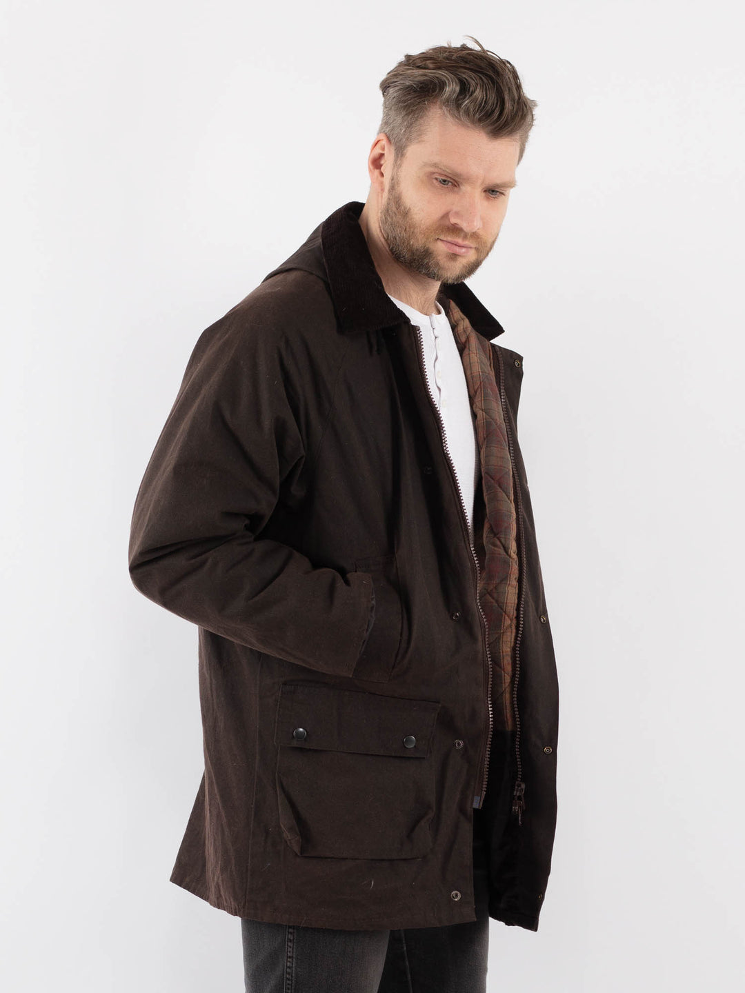 Vintage 90's Men Waxed Canvas Jacket in BrownZ890