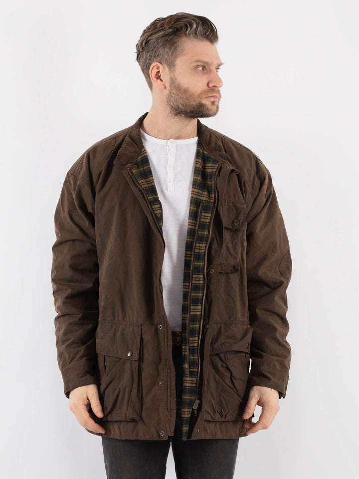 Vintage 90's Men Waxed Canvas Jacket in BrownZ891
