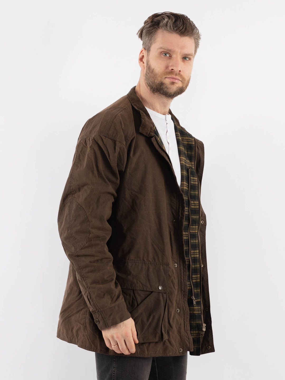 Vintage 90's Men Waxed Canvas Jacket in BrownZ891