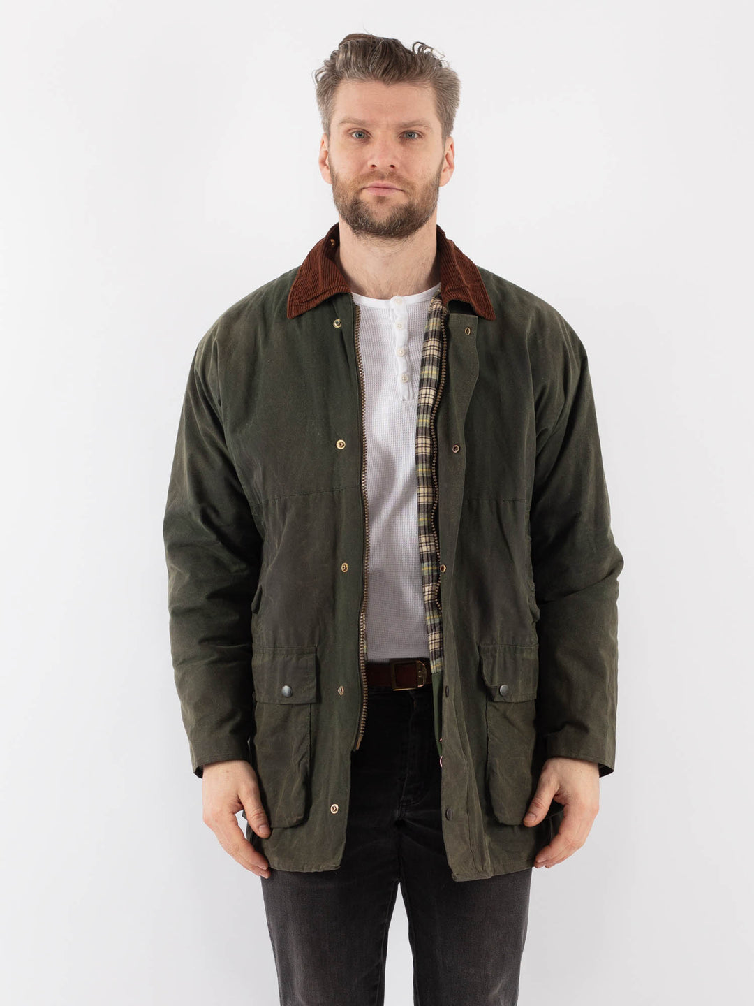 Vintage 90's Men Waxed Canvas Jacket in GreenZ928