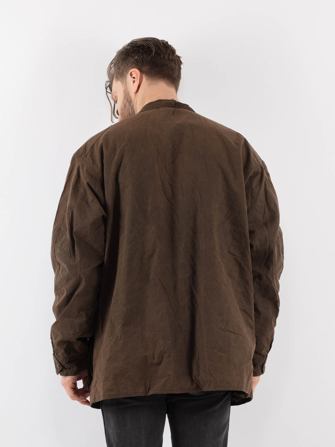 Vintage 90's Men Waxed Canvas Jacket in BrownZ891