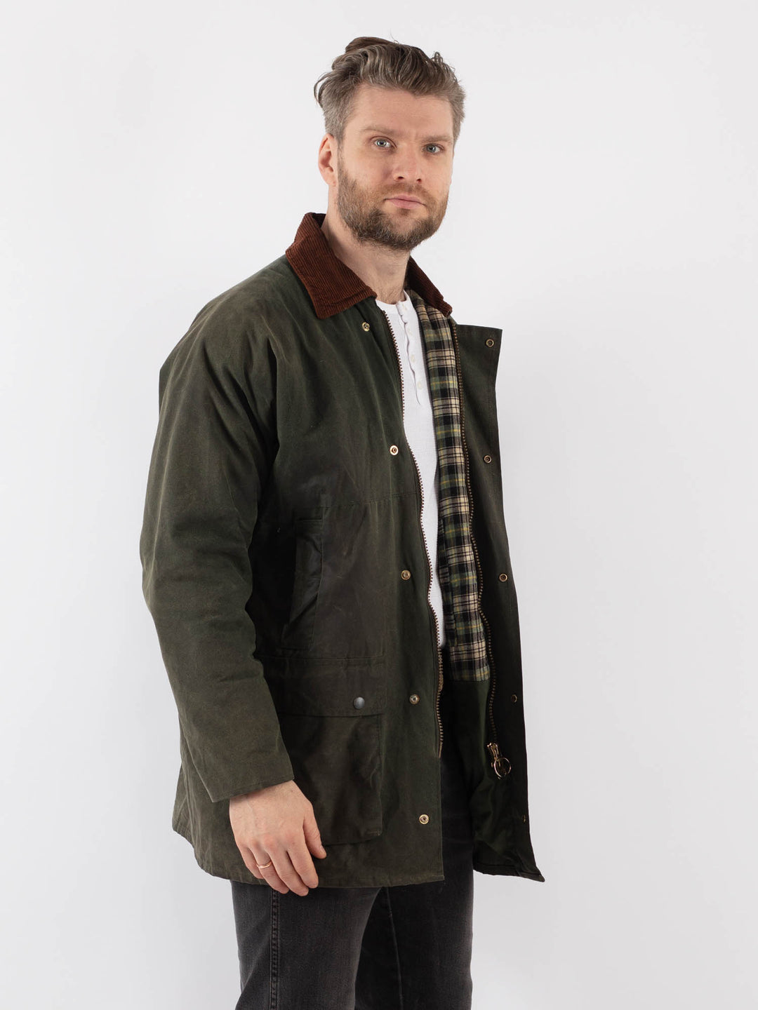 Vintage 90's Men Waxed Canvas Jacket in GreenZ928