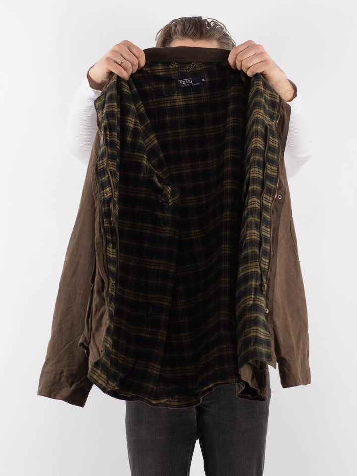 Vintage 90's Men Waxed Canvas Jacket in BrownZ891