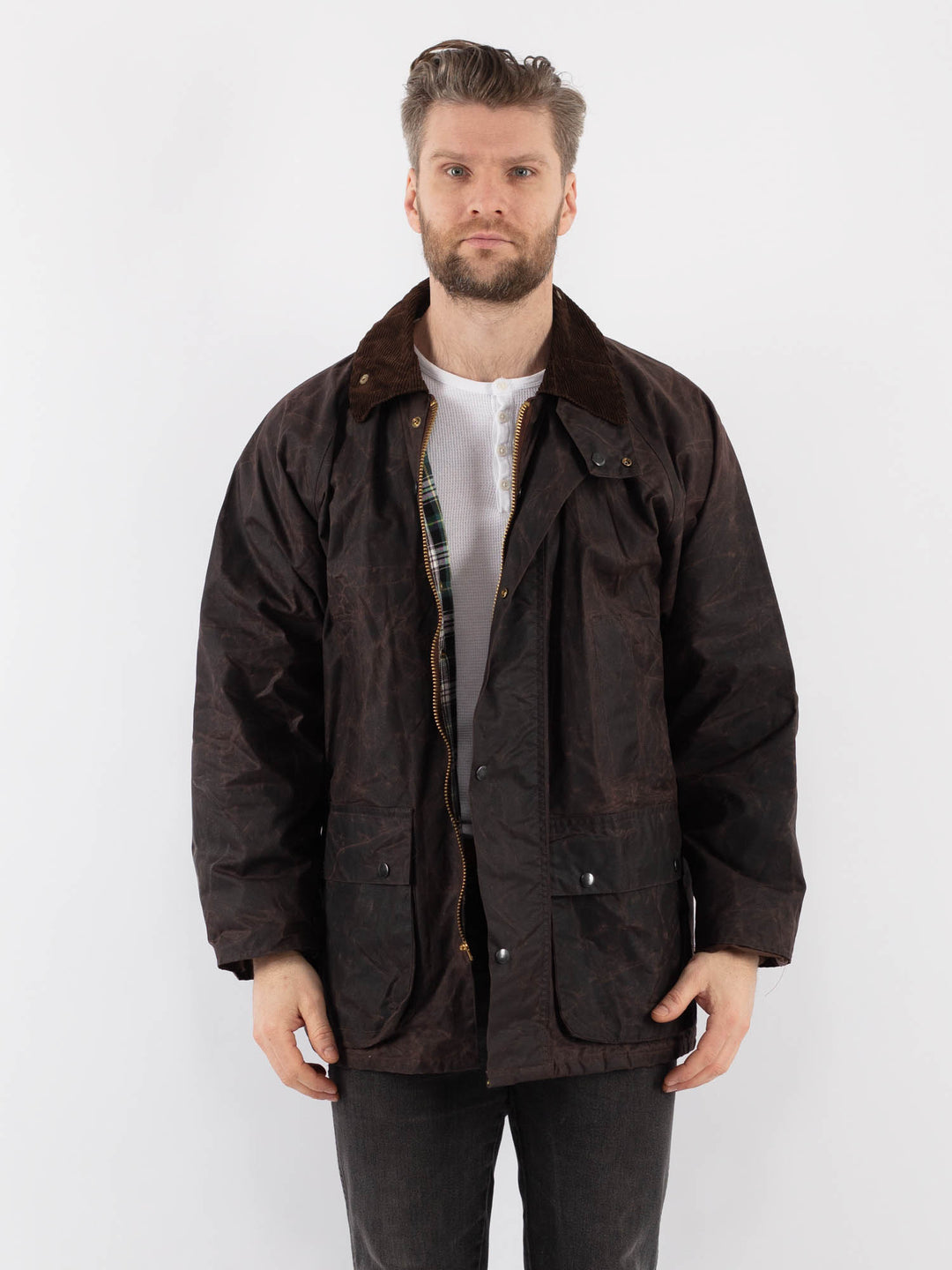Vintage 90's Men Waxed Canvas Jacket in BrownZ929
