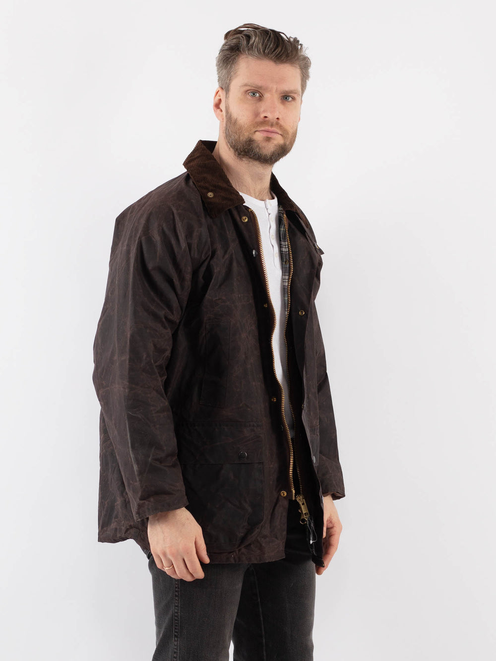 Vintage 90's Men Waxed Canvas Jacket in BrownZ929