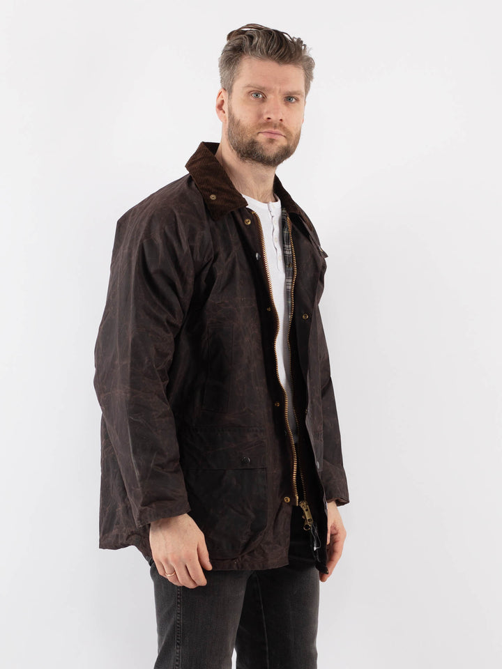 Vintage 90's Men Waxed Canvas Jacket in BrownZ929