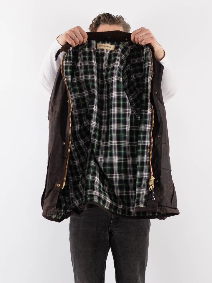 Vintage 90's Men Waxed Canvas Jacket in BrownZ929