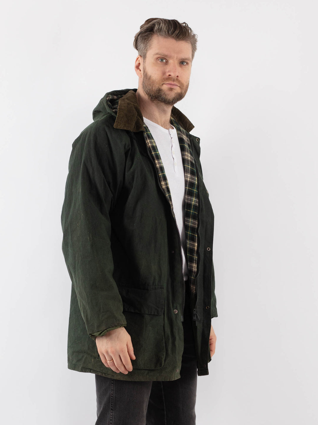 Vintage 90's Men Waxed Canvas Jacket in GreenZ930