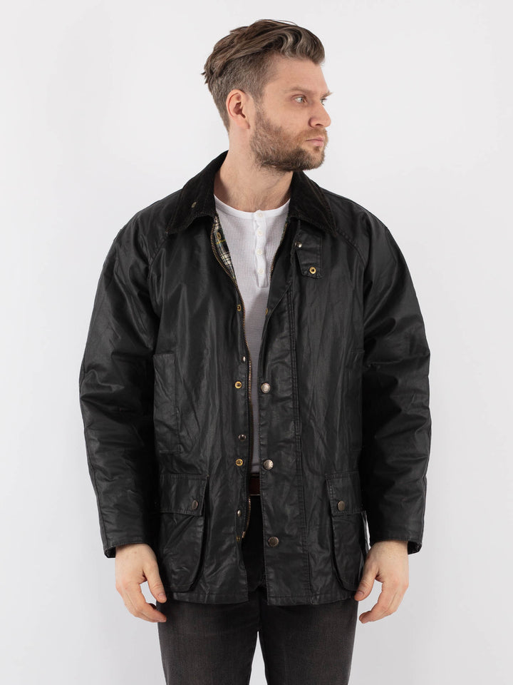 Vintage 90's Men Waxed Canvas Jacket in BlackZ897