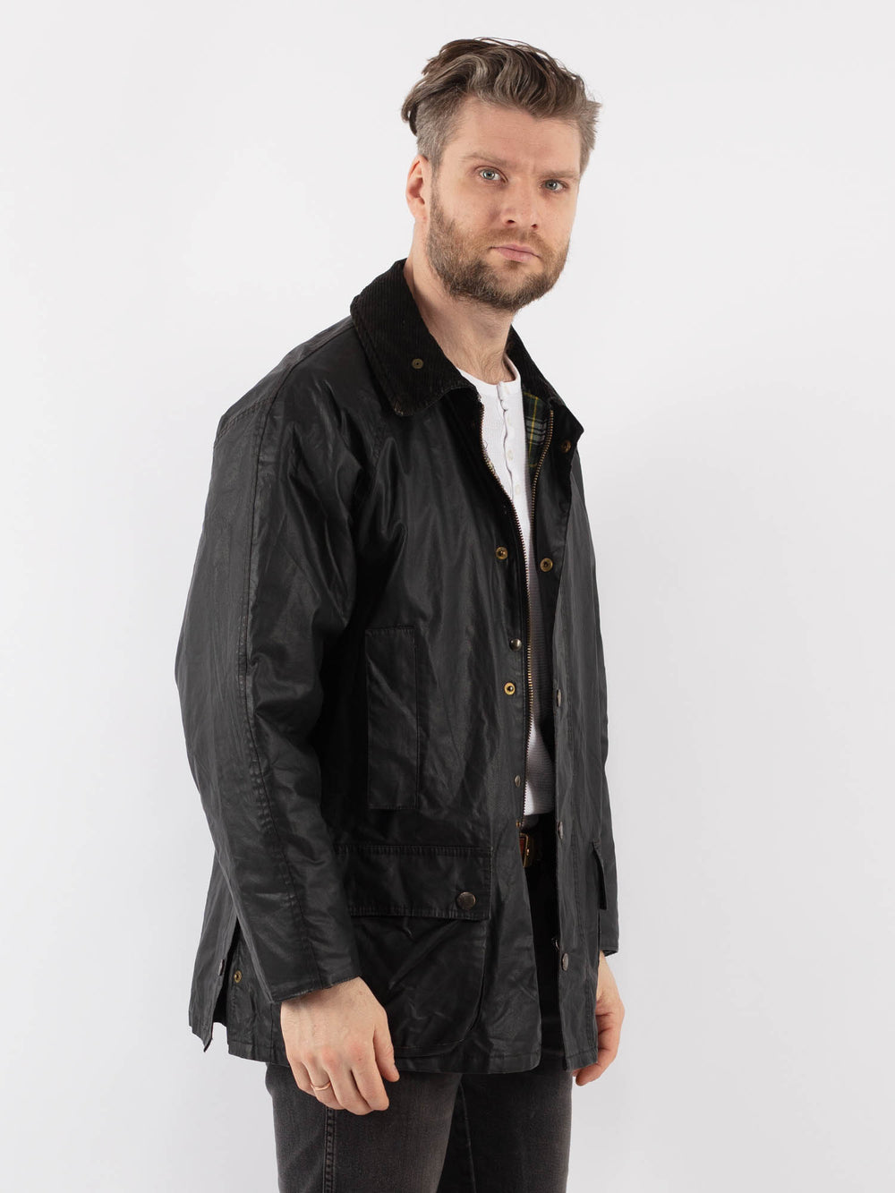 Vintage 90's Men Waxed Canvas Jacket in BlackZ897