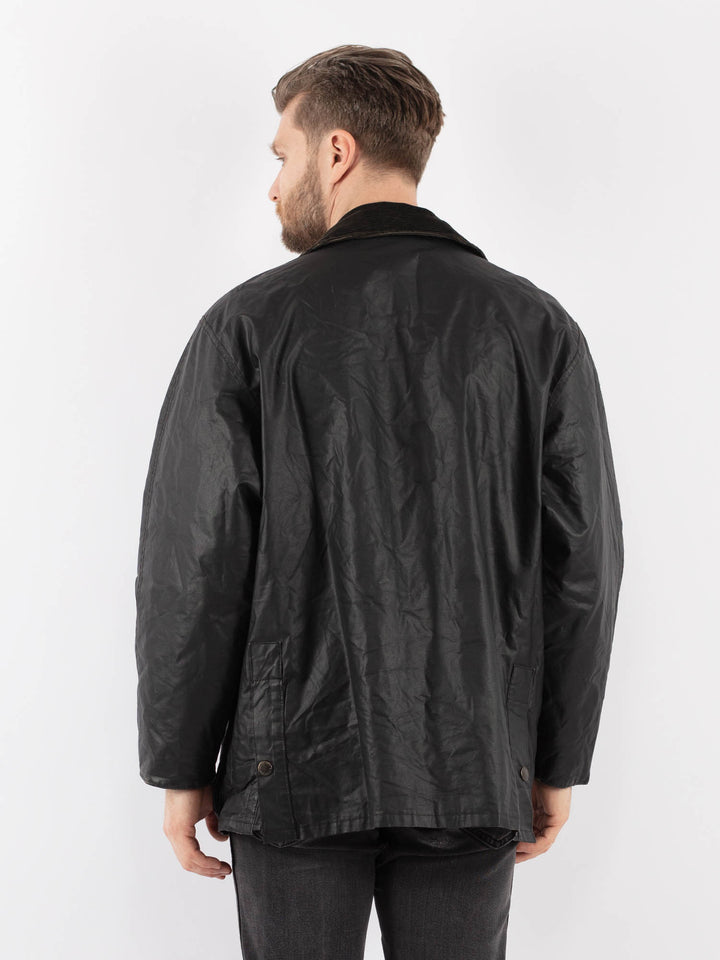 Vintage 90's Men Waxed Canvas Jacket in BlackZ897