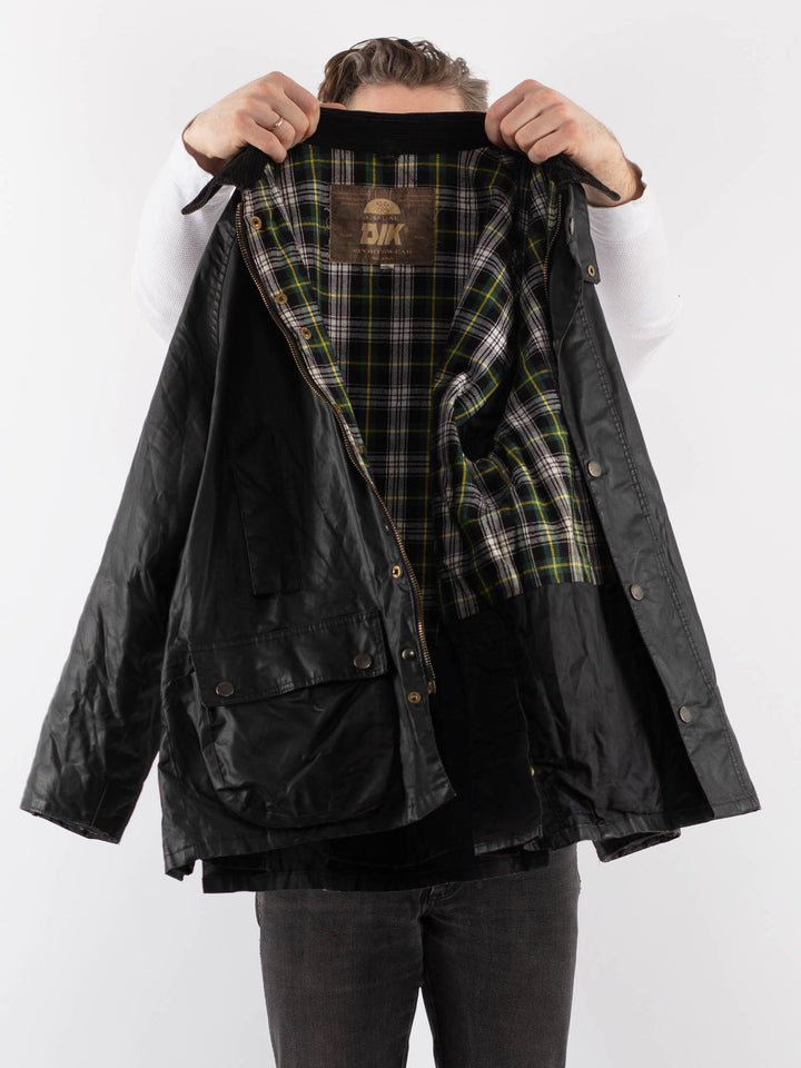 Vintage 90's Men Waxed Canvas Jacket in BlackZ897