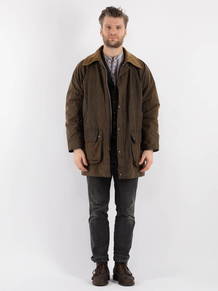 Vintage 90's Men Waxed Cotton Jacket in GreenZ530