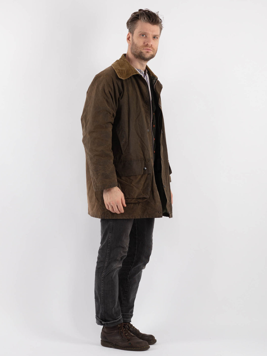 Vintage 90's Men Waxed Cotton Jacket in GreenZ530