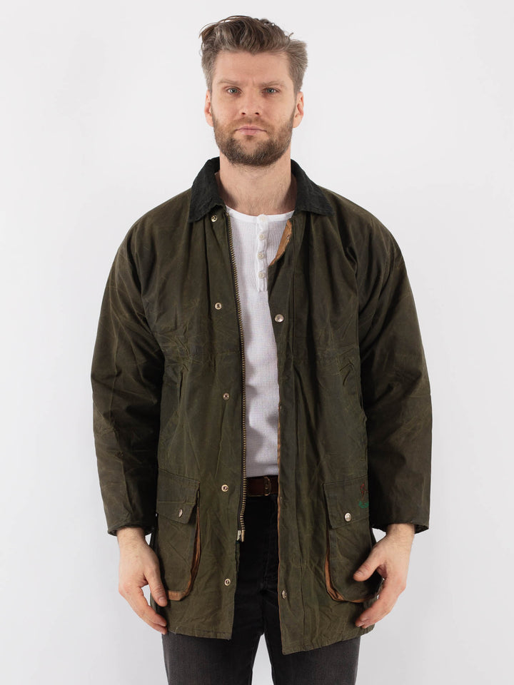 Vintage 90's Men Waxed Cotton Jacket in GreenZ910