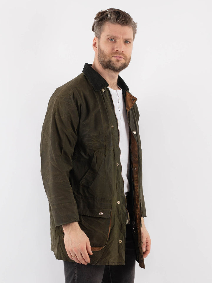 Vintage 90's Men Waxed Cotton Jacket in GreenZ910