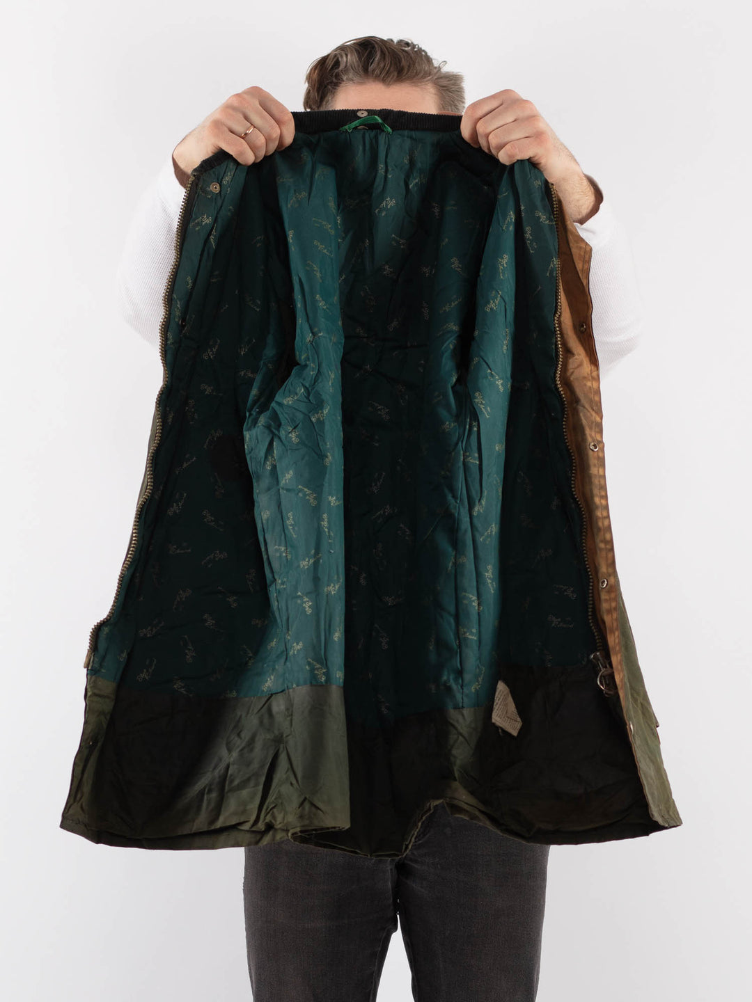 Vintage 90's Men Waxed Cotton Jacket in GreenZ910